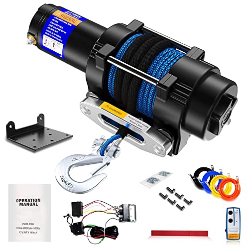 Anbull Elektrische Seilwinde 12V, 4500LBS/2045Kg Motorwinde Seilzug, Synthetikseil, Mit Montagehalterung und Fernbedienung, Kompatibel mit ATV UTV